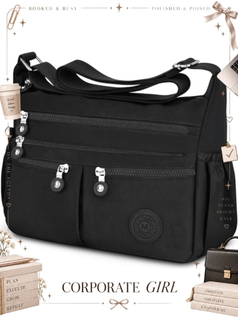 Nylon Crossbody Bag Lightweight Waterproof Travel Purse Shoulder Handbag